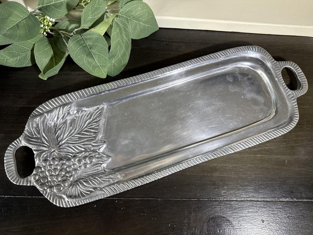 Vintage 1995 Arthur Court Grape Aluminum Serving Tray, Oblong Grapevine Platter